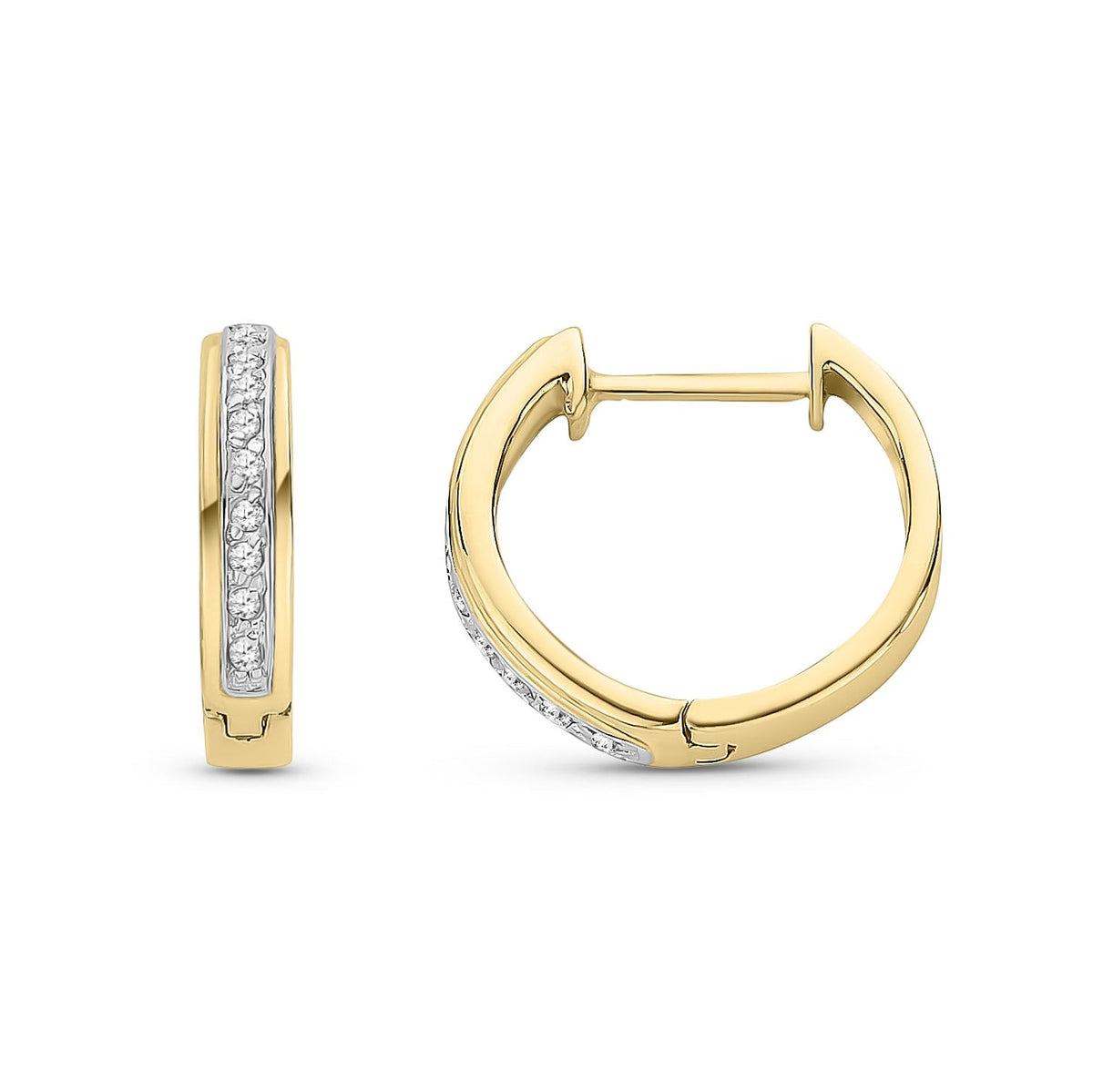 9ct Yellow Gold Natural Diamond Slim Channel Set Huggie Hoop Earrings