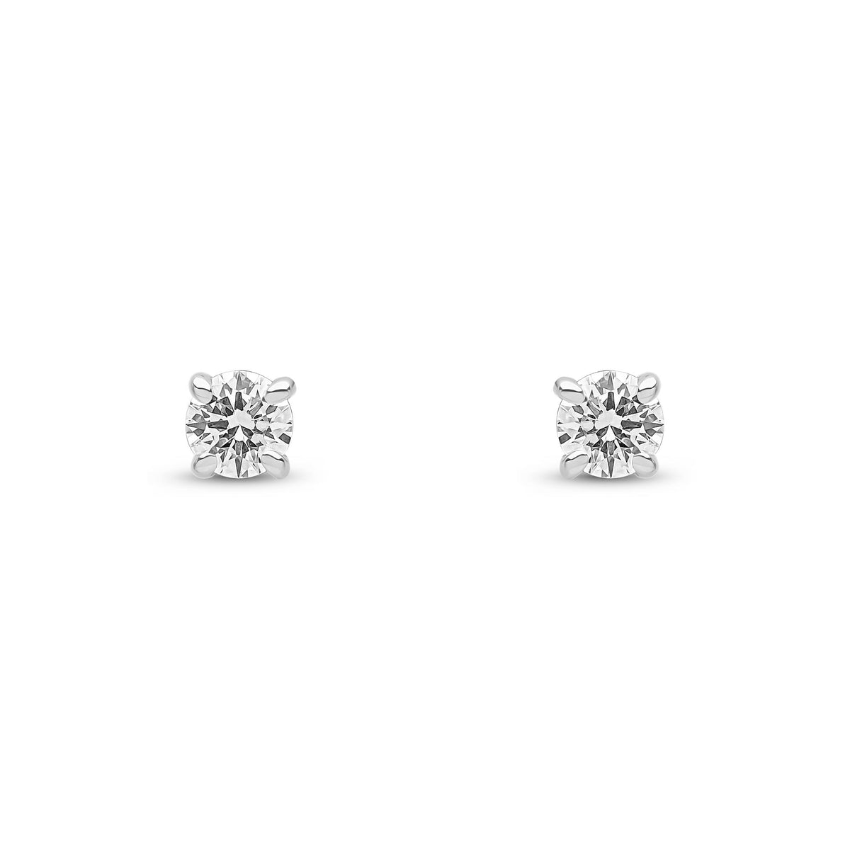 9ct White Gold Round Natural Diamond Four-Claw Stud Earrings — 0.15ct