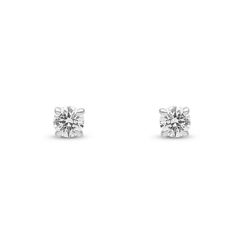 9ct White Gold Round Natural Diamond Four-Claw Stud Earrings — 0.15ct