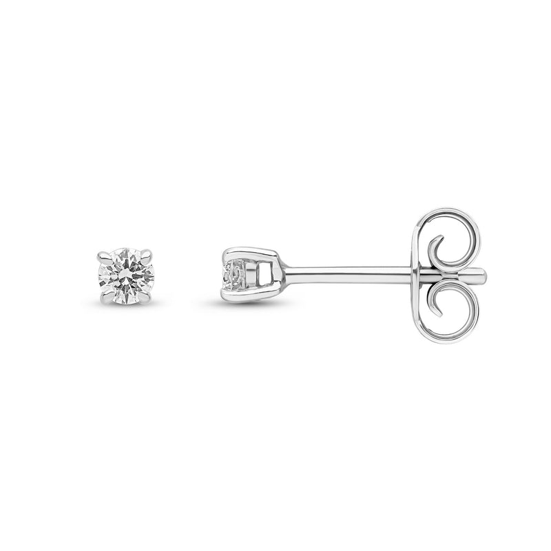 9ct White Gold Round Natural Diamond Four-Claw Stud Earrings — 0.15ct