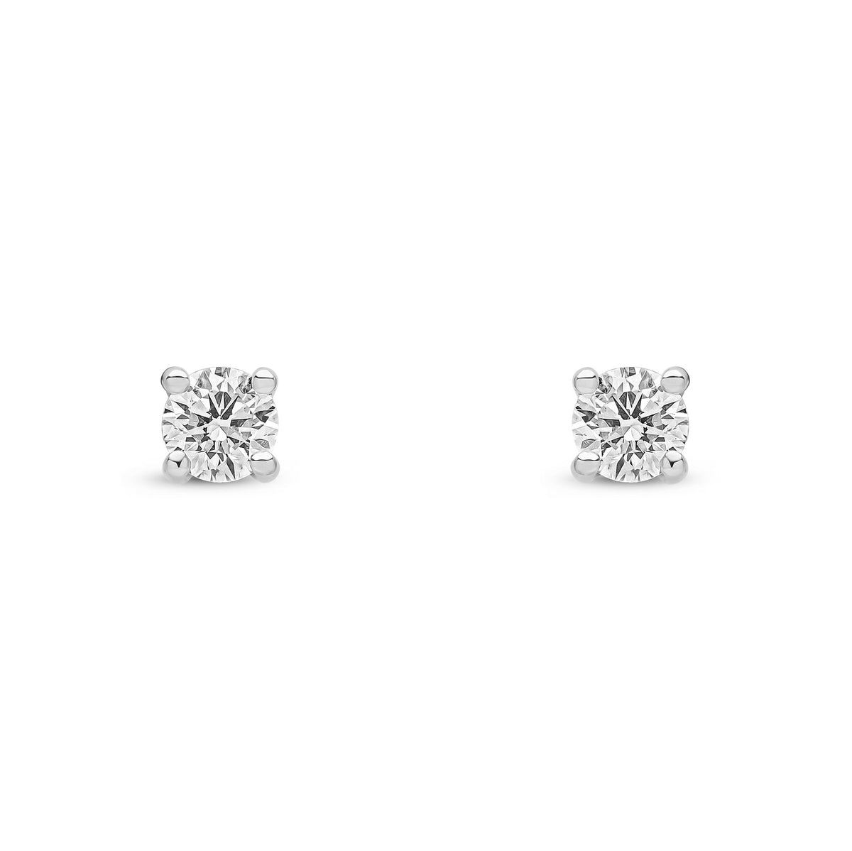 9ct White Gold Round Natural Diamond Four-Claw Stud Earrings — 0.20ct