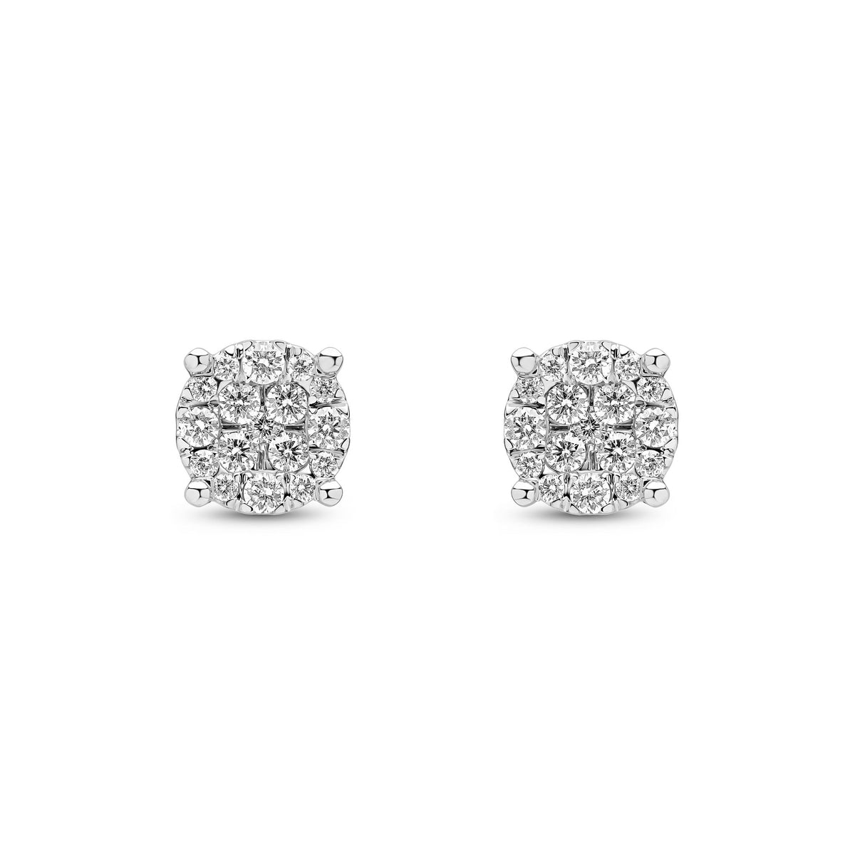 18ct White Gold Natural Diamond Multi Stone Cluster Stud Earrings — 0.75ct