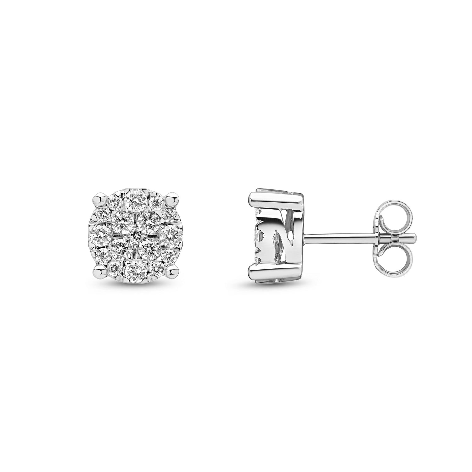 18ct White Gold Natural Diamond Multi Stone Cluster Stud Earrings — 0.75ct
