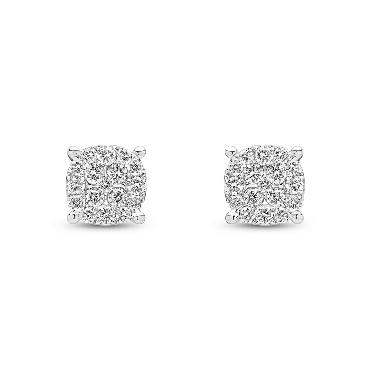 18ct White Gold Natural Diamond Multi Stone Cluster Stud Earrings — 1.00ct