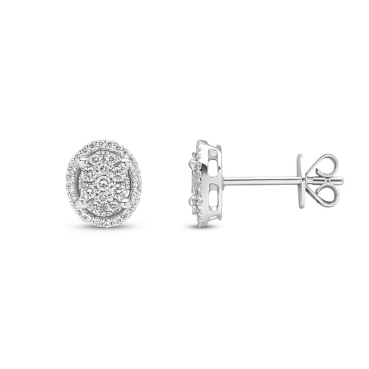 18ct White Gold Natural Diamond Oval Cluster Halo Stud Earrings