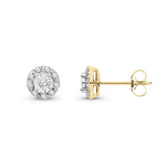9ct Yellow Gold Natural Diamond Round Cluster Stud Earrings
