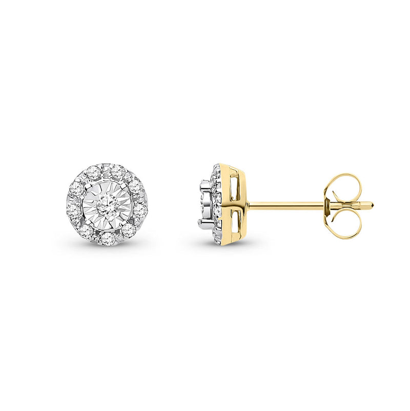 9ct Yellow Gold Natural Diamond Round Cluster Stud Earrings