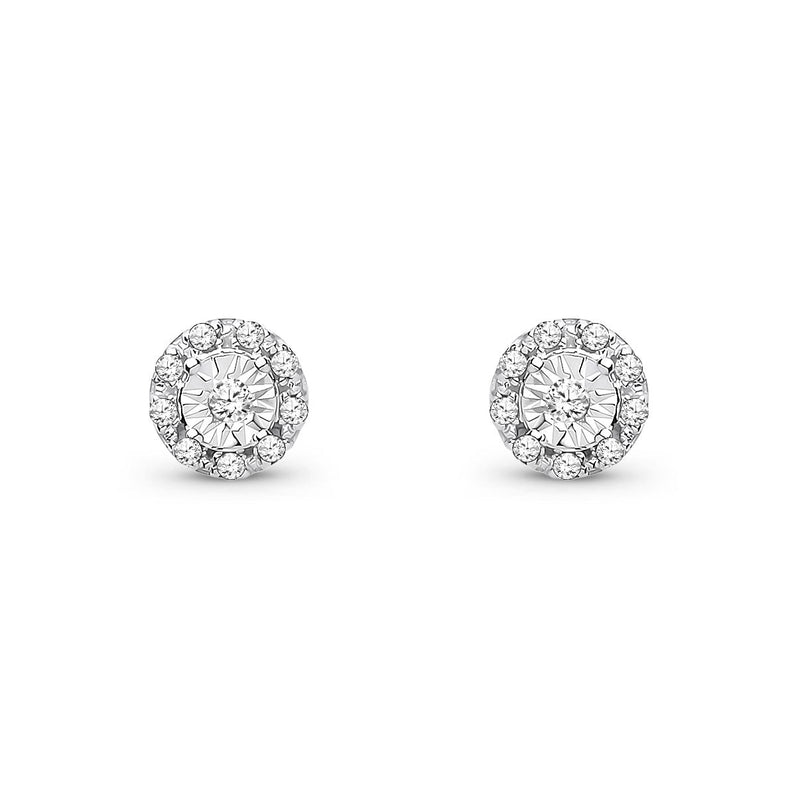 9ct Yellow Gold Natural Diamond Round Cluster Stud Earrings