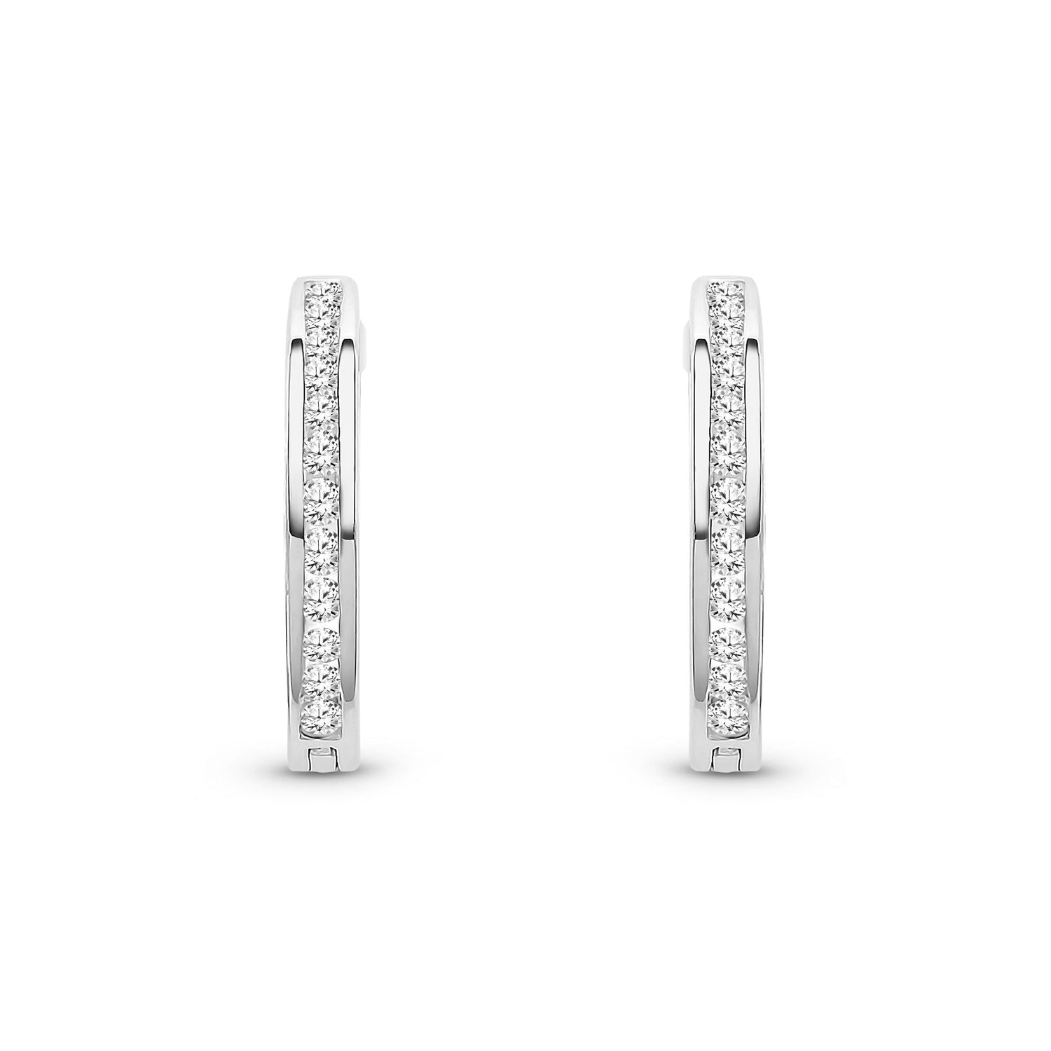 9ct White Gold Natural Diamond Classic Channel-Set Huggie Hoop Earrings