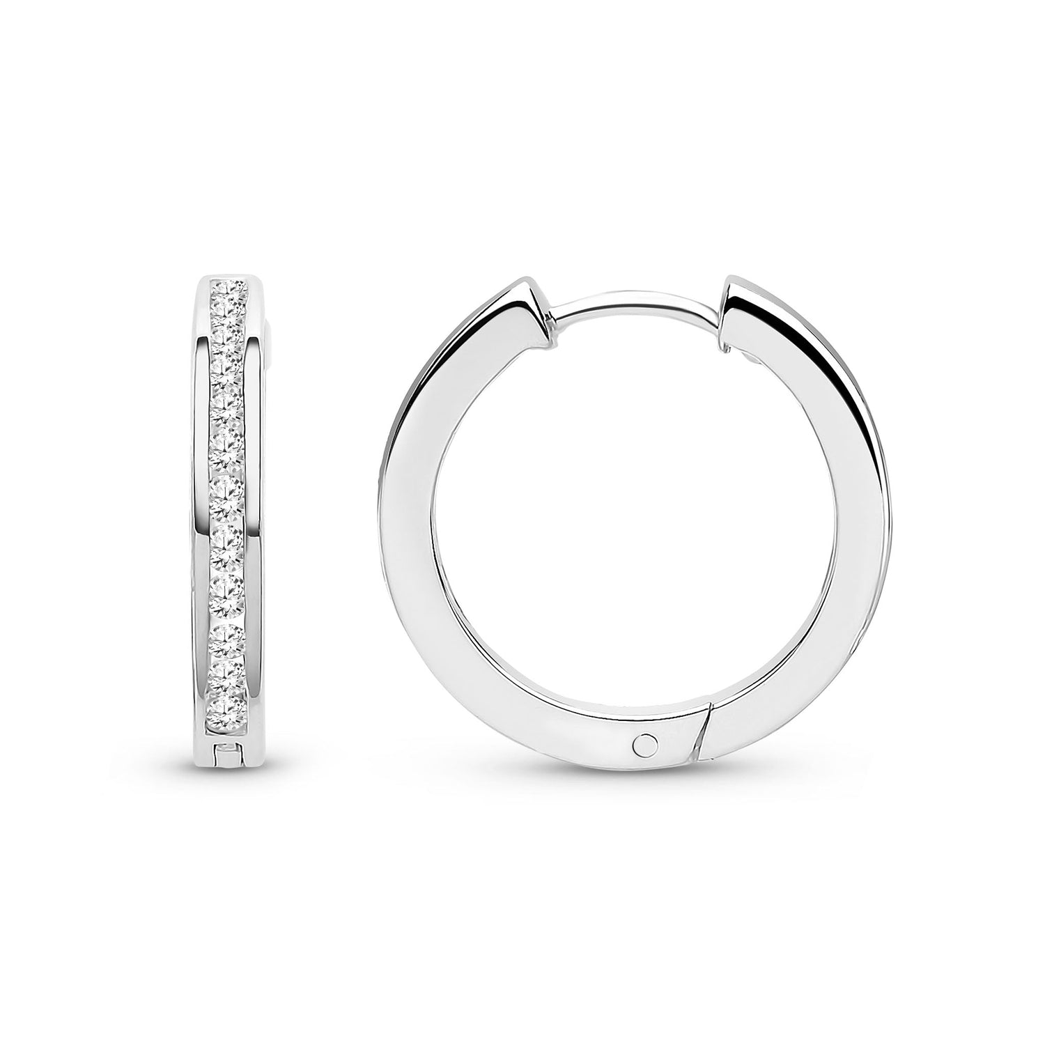 9ct White Gold Natural Diamond Classic Channel-Set Huggie Hoop Earrings