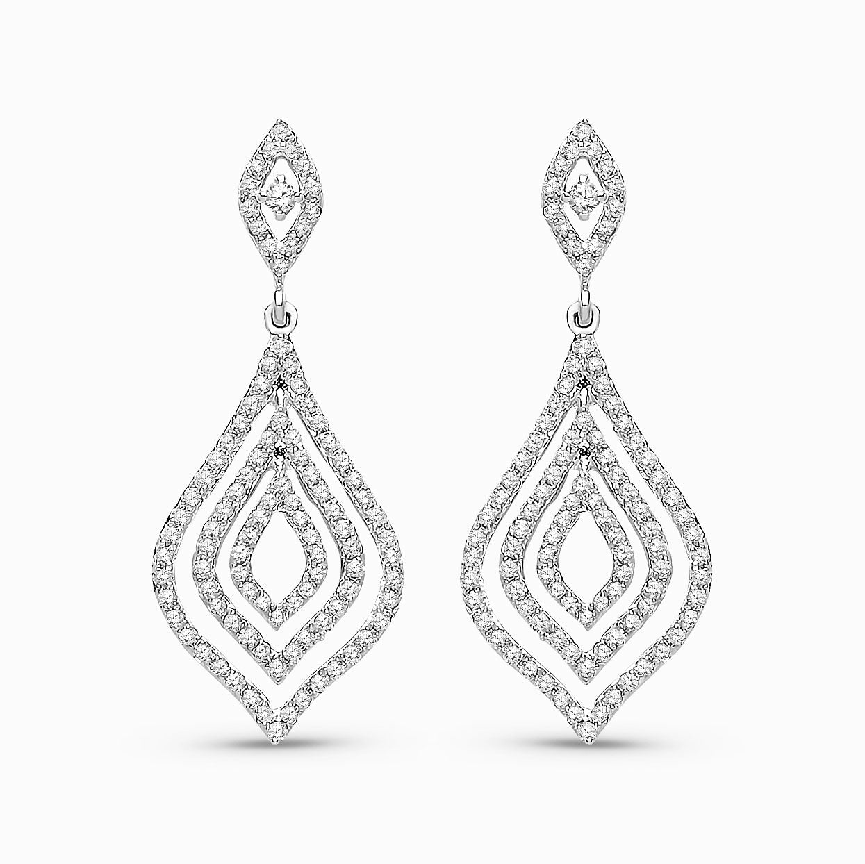 18ct White Gold Natural Diamond Layered Marquise Drop Earrings