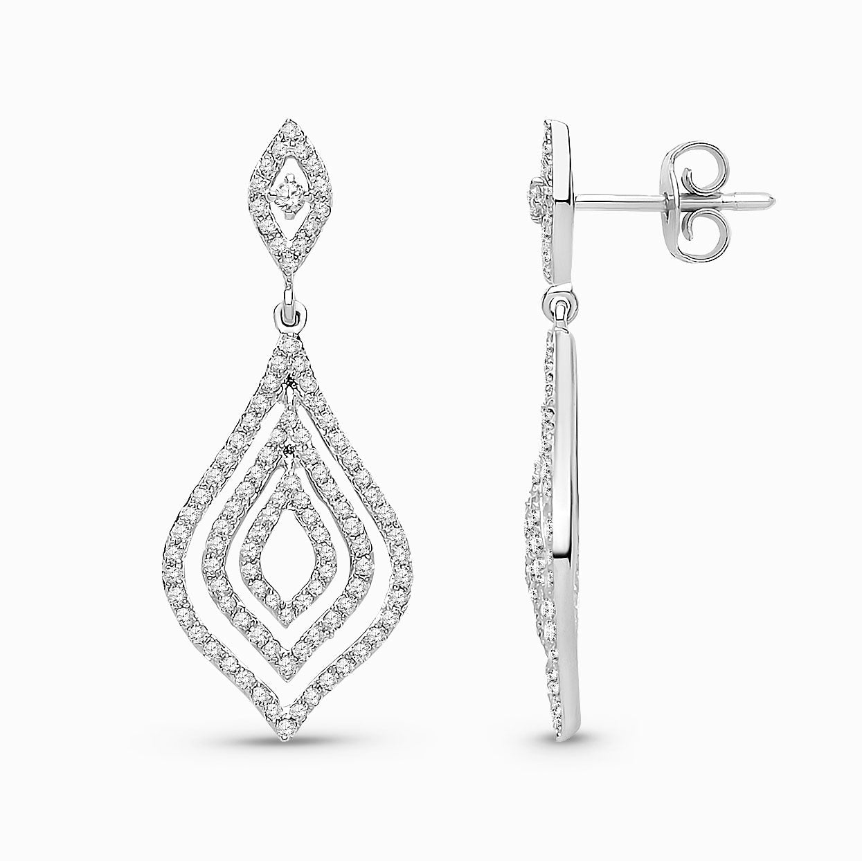 18ct White Gold Natural Diamond Layered Marquise Drop Earrings