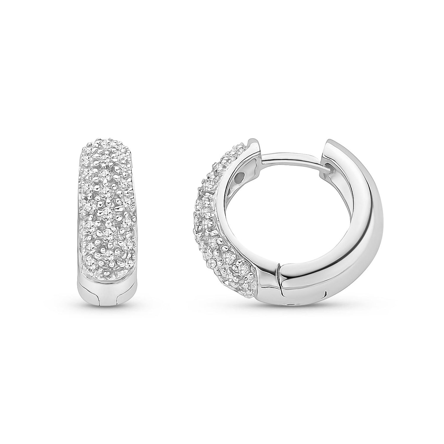 9ct White Gold Natural Diamond Wide Pavé Huggie Hoop Earrings