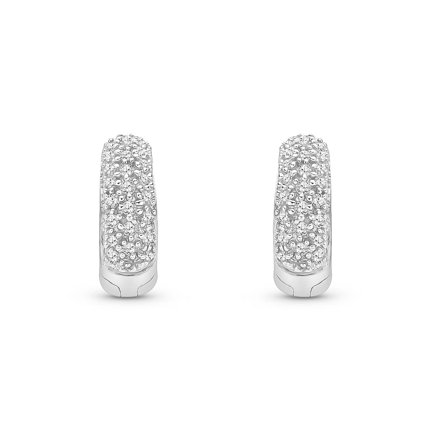 9ct White Gold Natural Diamond Wide Pavé Huggie Hoop Earrings
