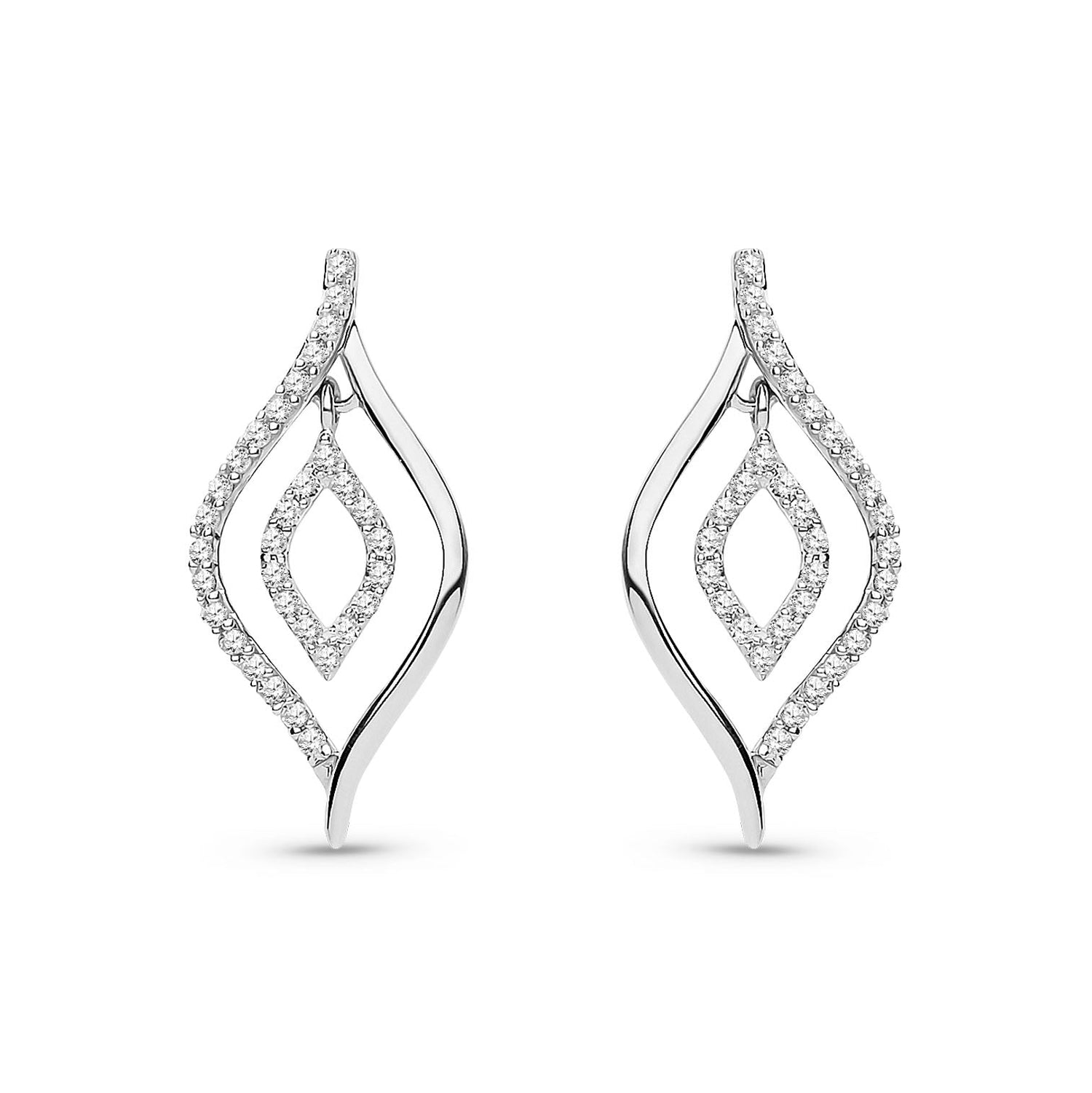 9ct White Gold Natural Diamond Open Marquise Drop Earrings