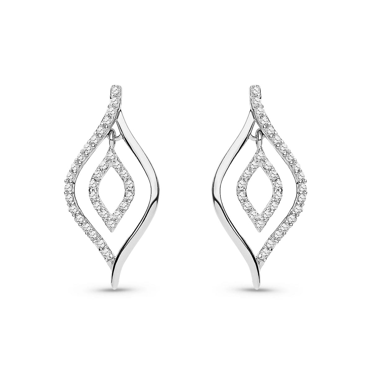 9ct White Gold Natural Diamond Open Marquise Drop Earrings