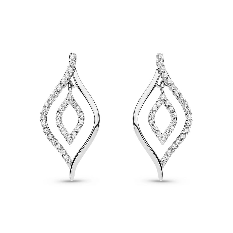 9ct White Gold Natural Diamond Open Marquise Drop Earrings