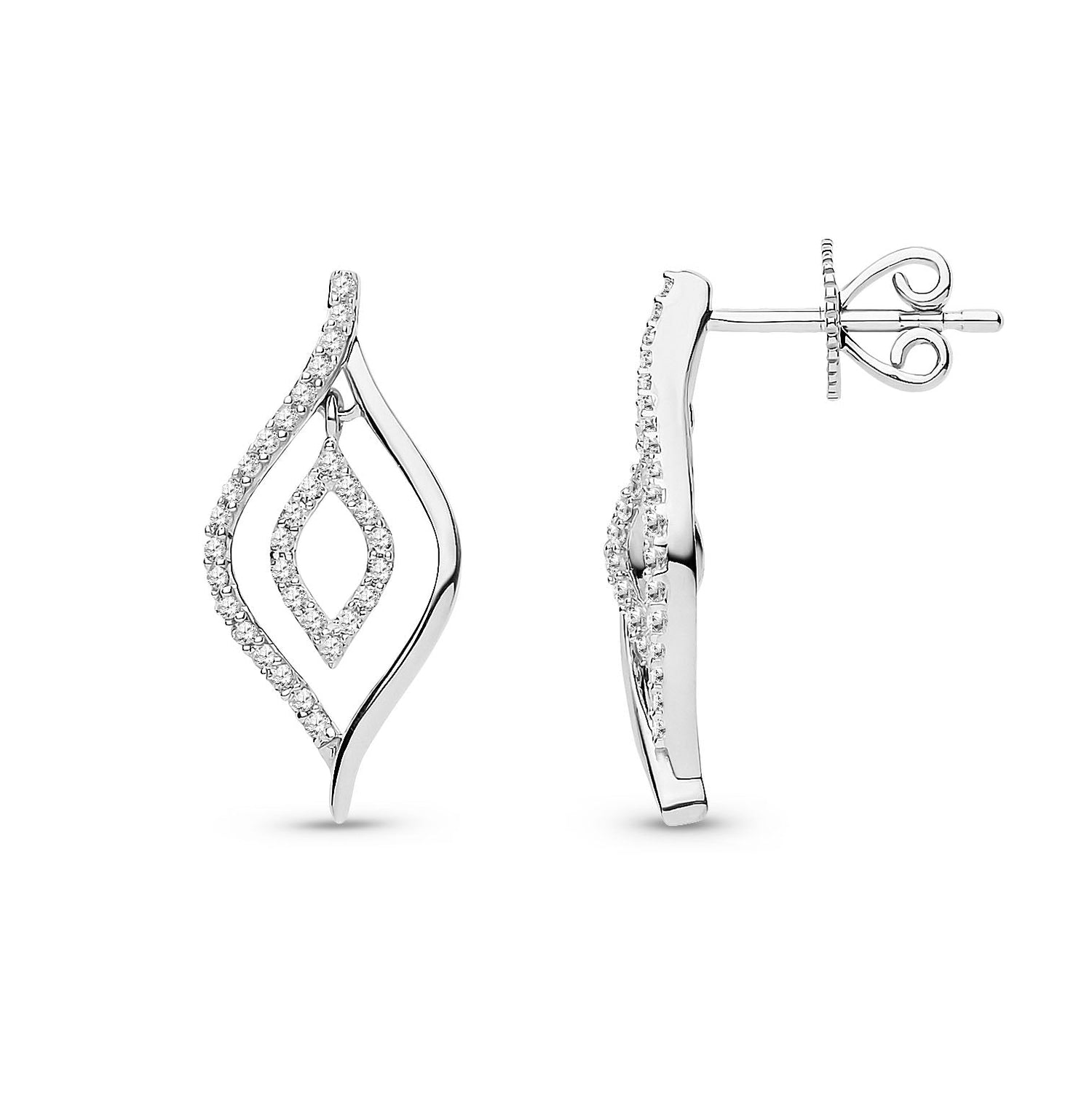 9ct White Gold Natural Diamond Open Marquise Drop Earrings