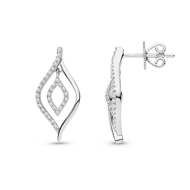 9ct White Gold Natural Diamond Open Marquise Drop Earrings