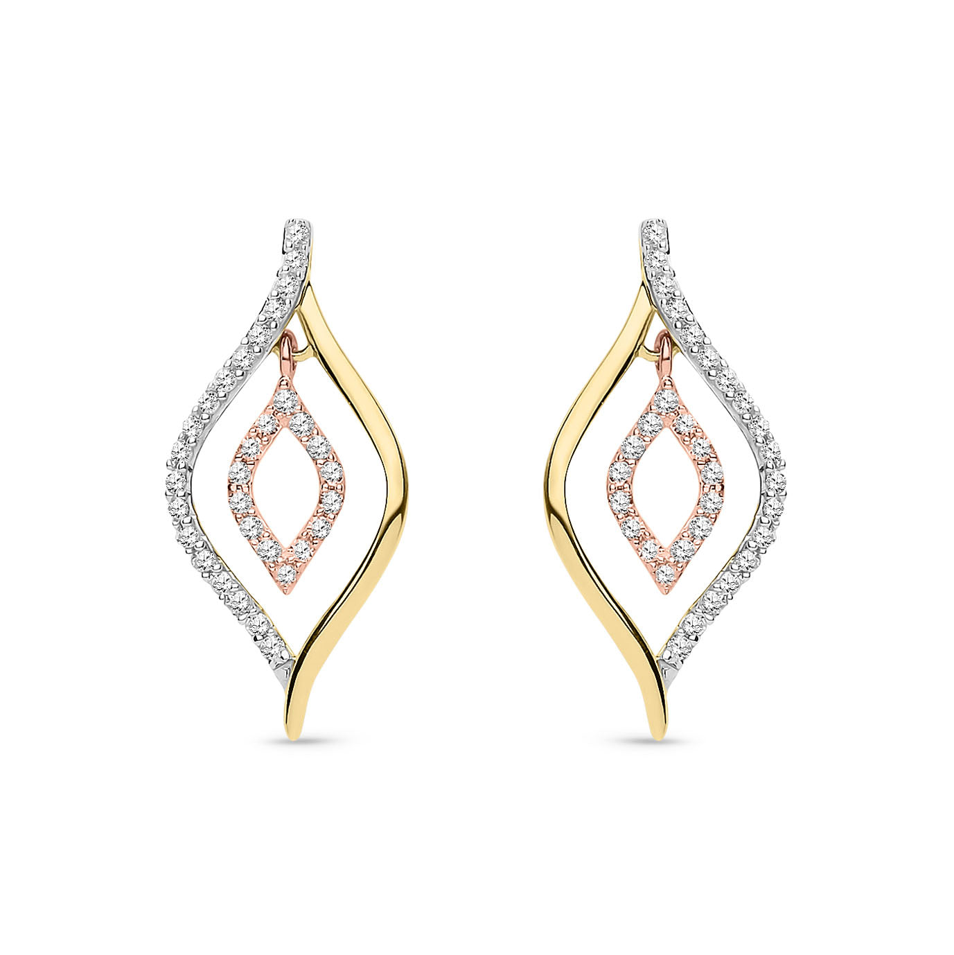 9ct Yellow and Rose Gold Natural Diamond Two-Tone Open Marquise Drop Earrings