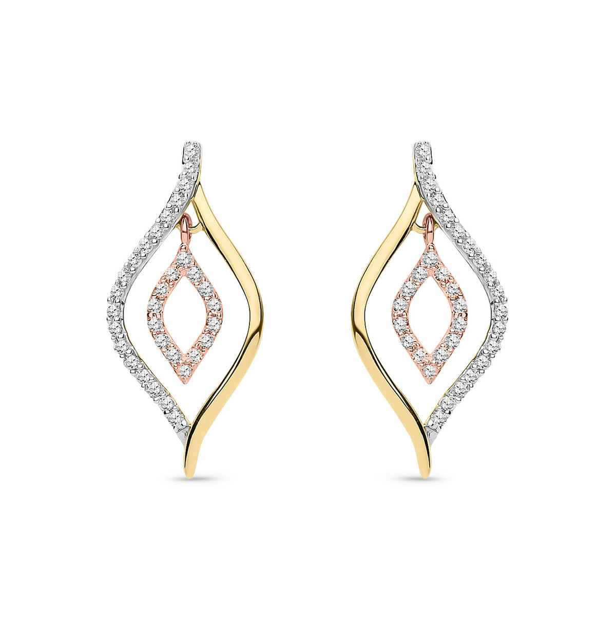 9ct Yellow and Rose Gold Natural Diamond Open Marquise Drop Earrings