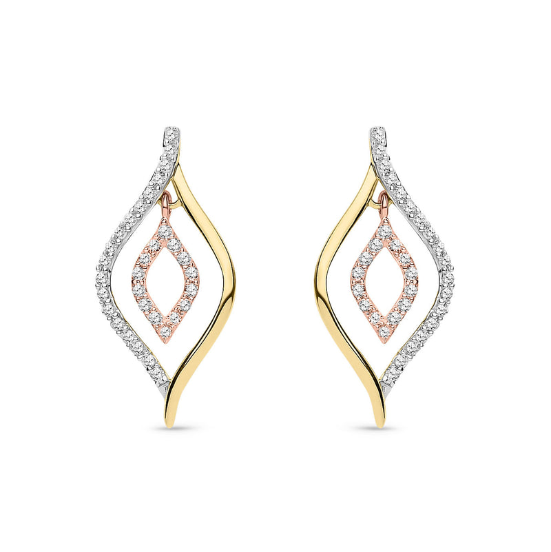 9ct Yellow and Rose Gold Natural Diamond Open Marquise Drop Earrings