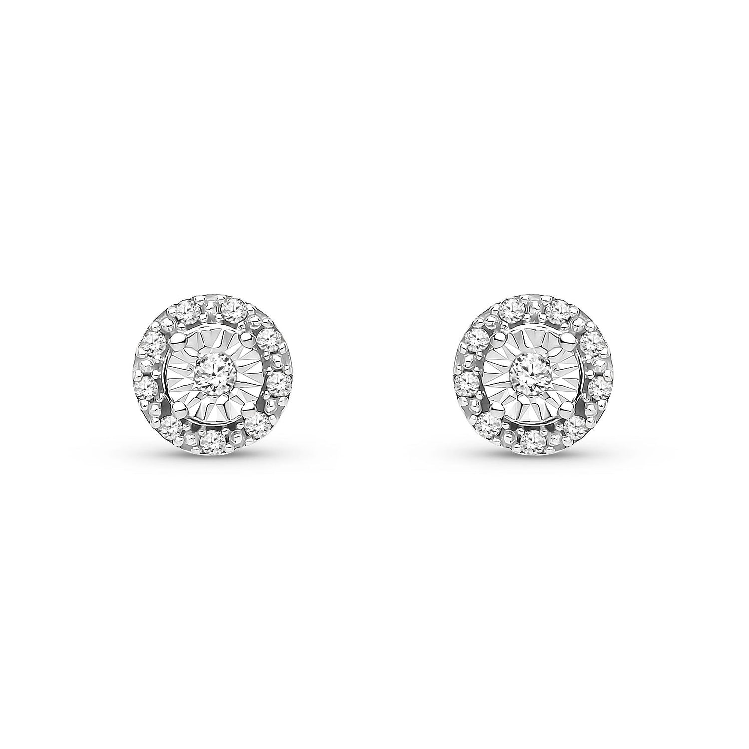 9ct White Gold Natural Diamond Round Cluster Stud Earrings
