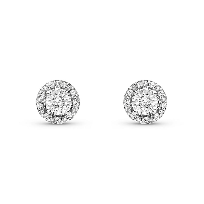 9ct White Gold Natural Diamond Round Cluster Stud Earrings