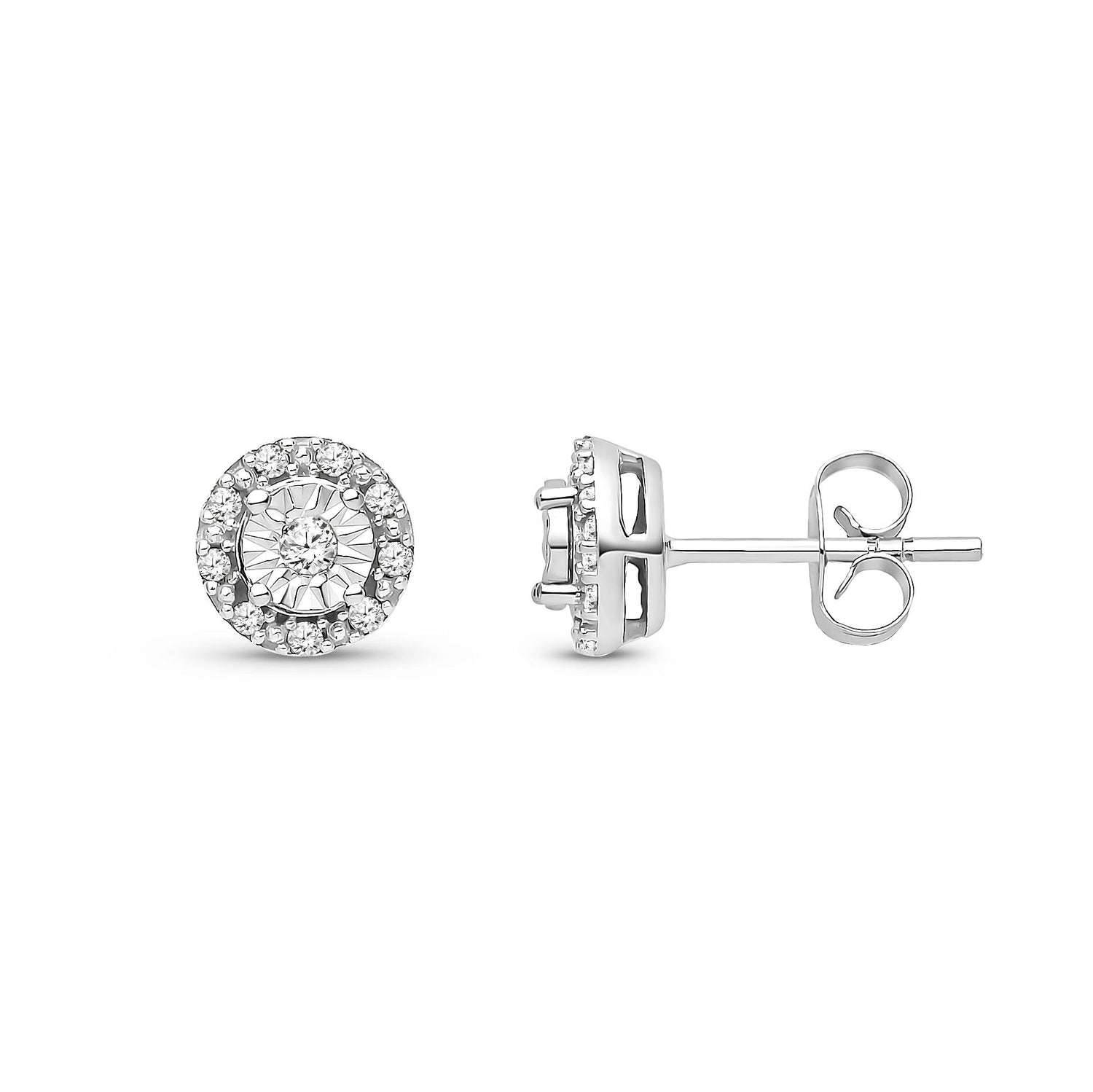 9ct White Gold Natural Diamond Round Cluster Stud Earrings