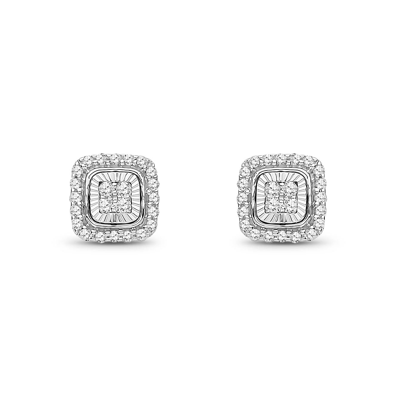 9ct Gold Natural Diamond Milgrain Cushion Halo Stud Earrings
