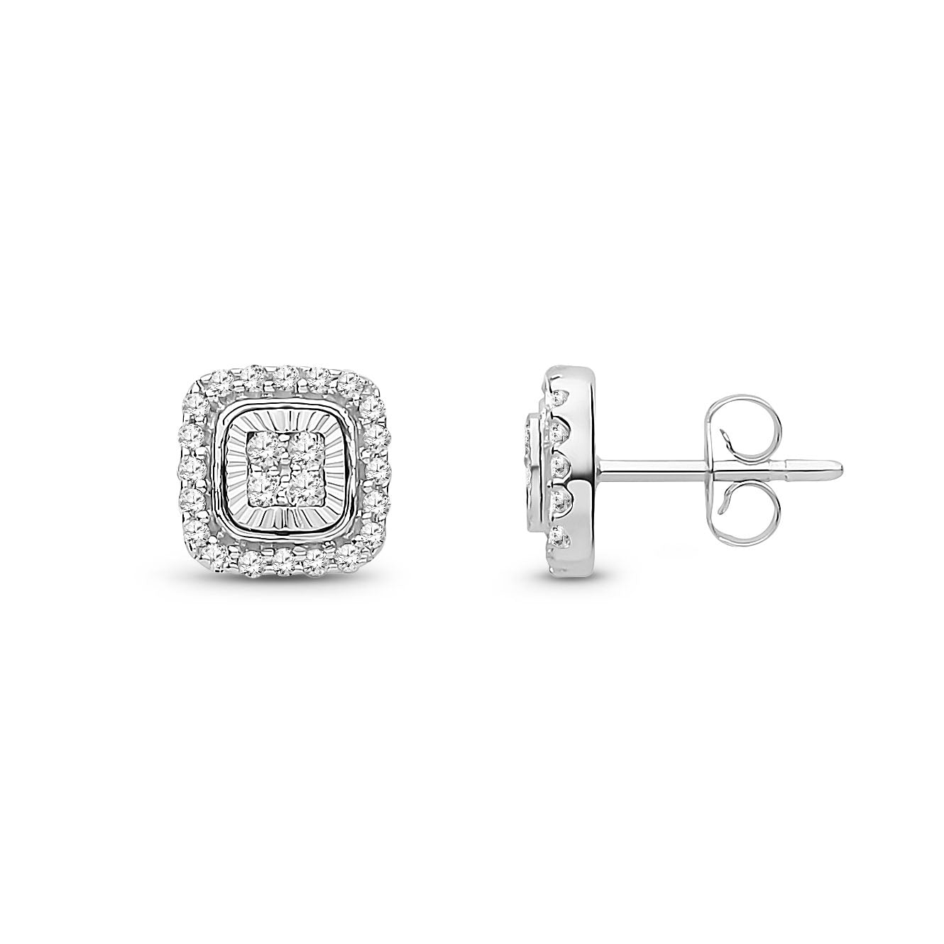 9ct Gold Natural Diamond Milgrain Cushion Halo Stud Earrings