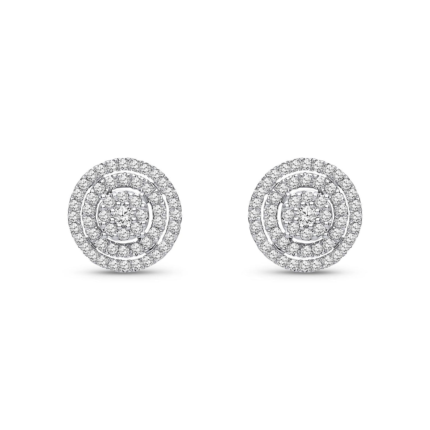 18ct White Gold Natural Diamond Concentric Circle Stud Earrings