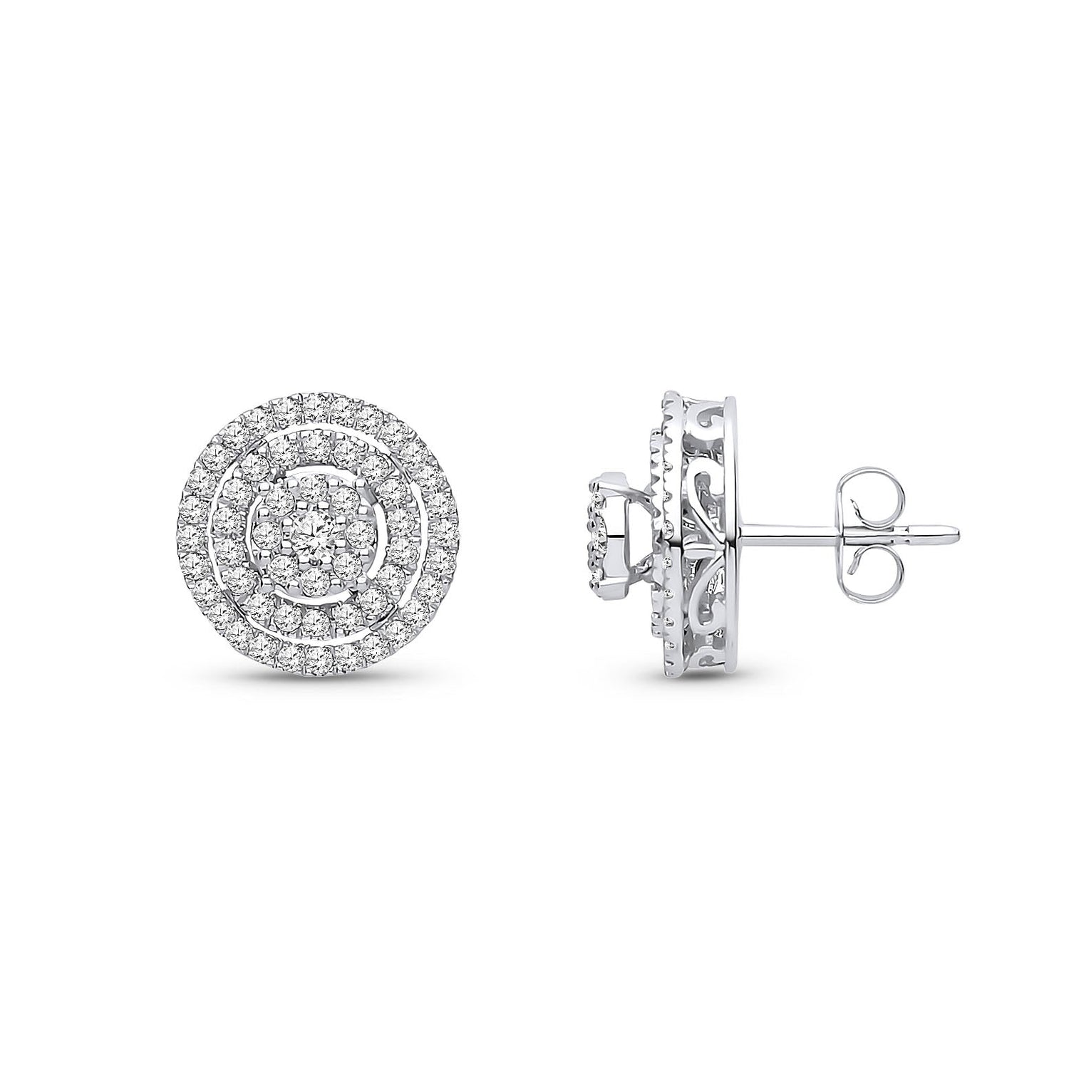18ct White Gold Natural Diamond Concentric Circle Stud Earrings