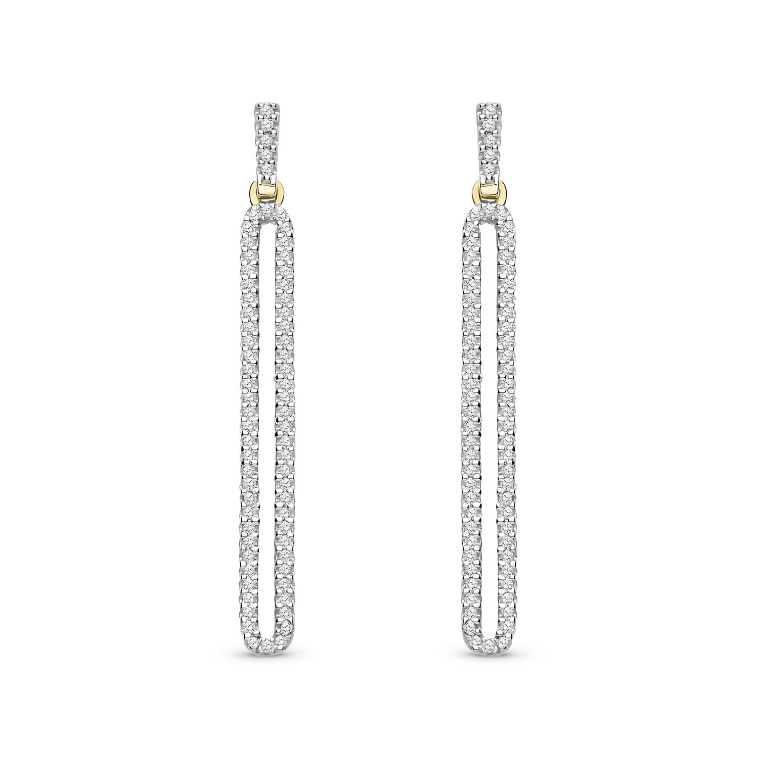 9ct Yellow Gold Natural Diamond Long Loop Drop Earrings