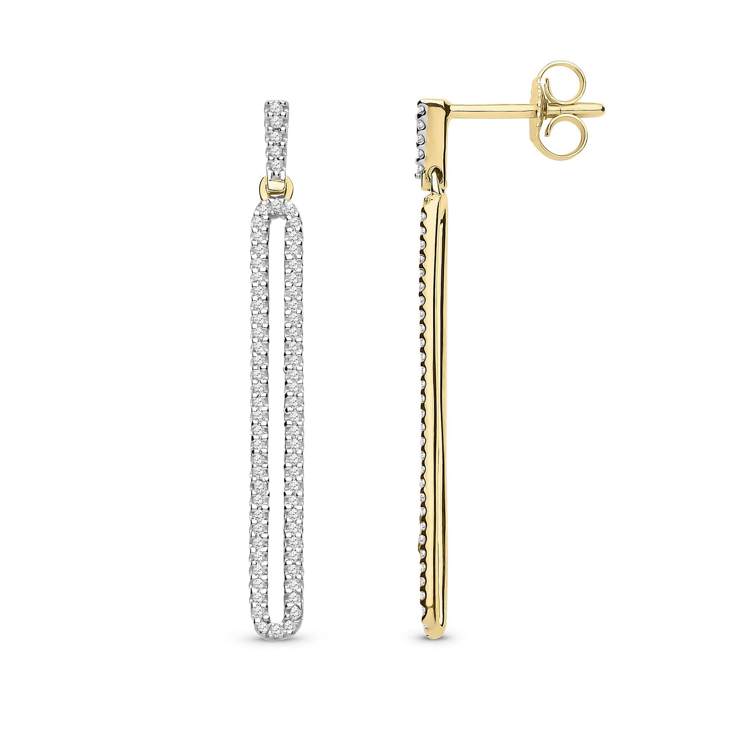 9ct Yellow Gold Natural Diamond Long Loop Drop Earrings
