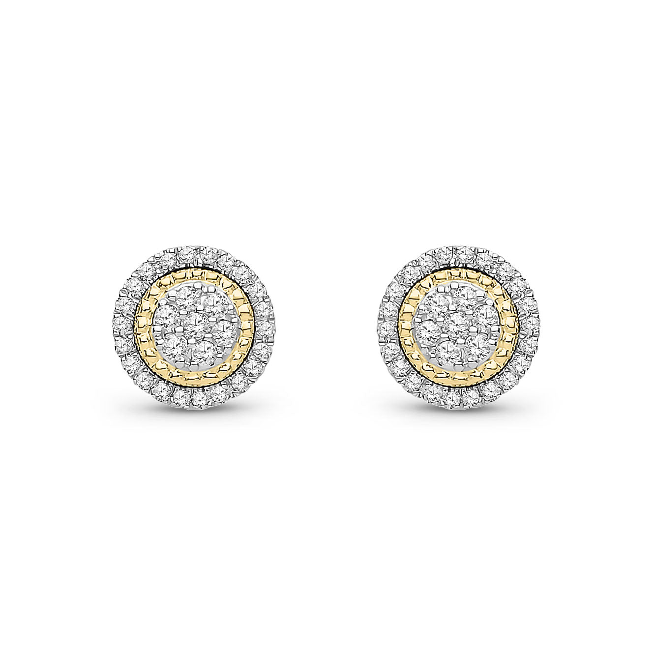 9ct Yellow Gold Natural Diamond Two-Tone Double Halo Stud Earrings