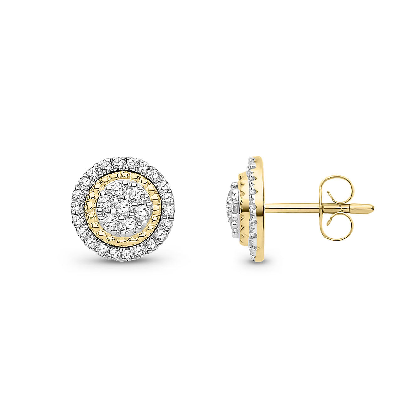 9ct Yellow Gold Natural Diamond Two-Tone Double Halo Stud Earrings