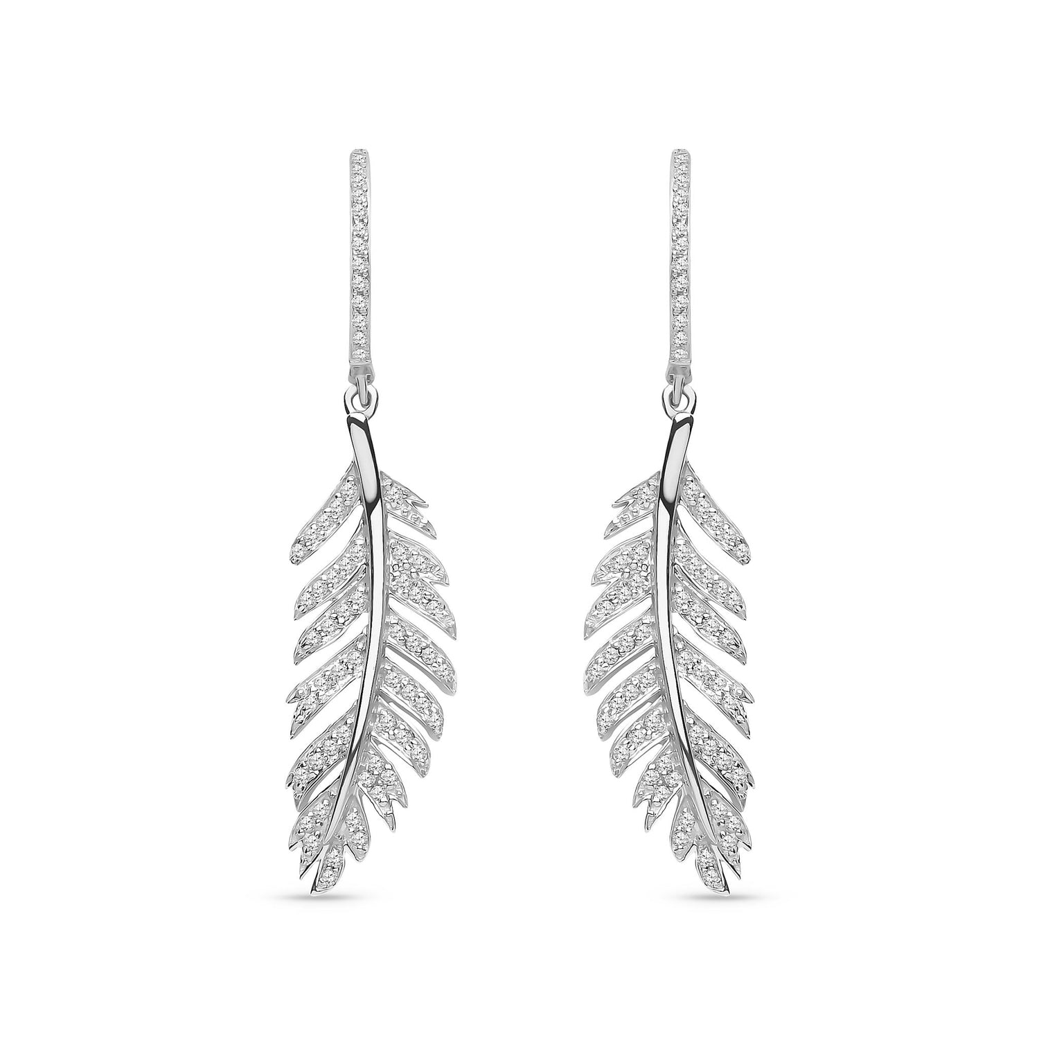 9ct White Gold Natural Diamond Feather Drop Earrings