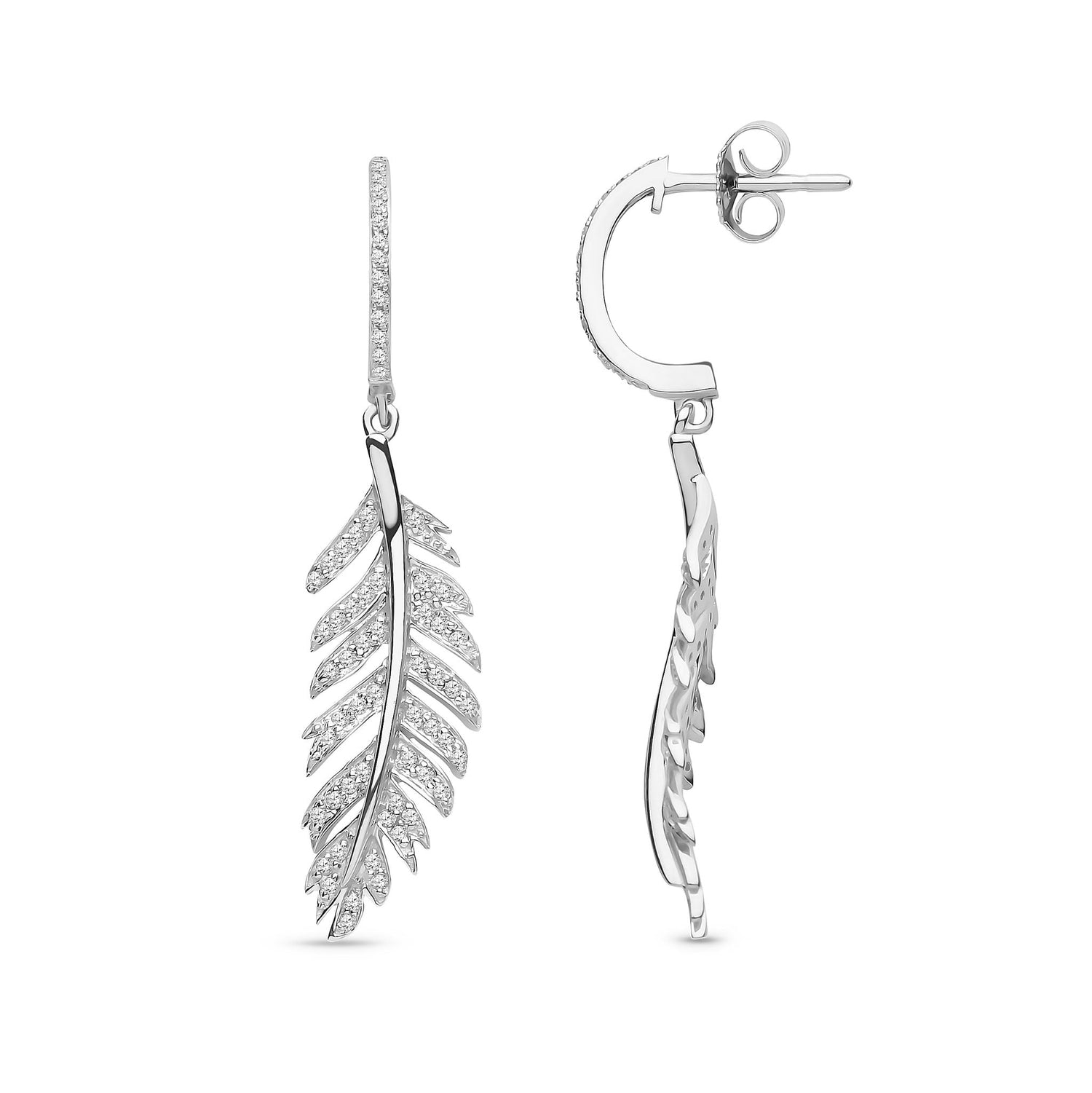 9ct White Gold Natural Diamond Feather Drop Earrings