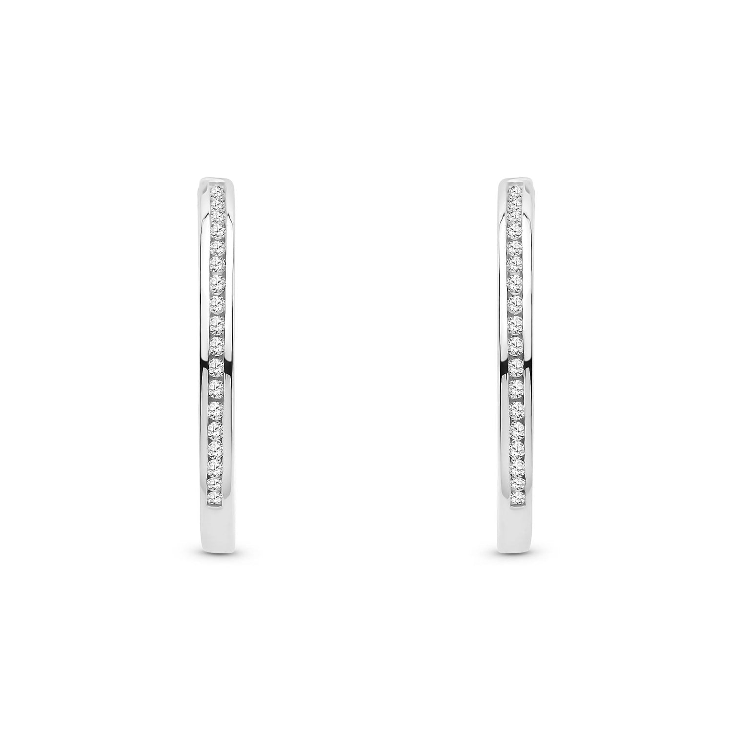 9ct White Gold Natural Diamond Channel-Set Hoop Earrings