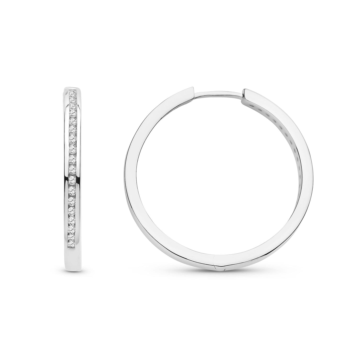 9ct White Gold Natural Diamond Channel-Set Hoop Earrings