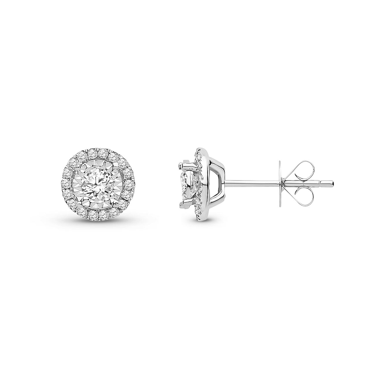18ct White Gold Natural Diamond Round Halo Stud Earrings