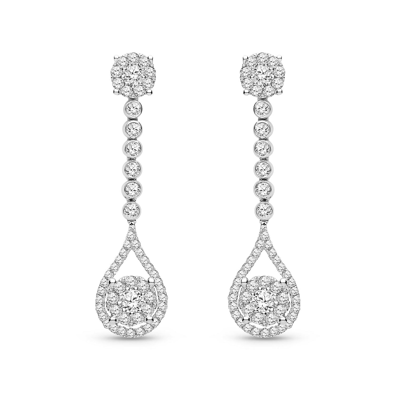 18ct White Gold Natural Diamond Graduated Pear Cluster Drop Earrings