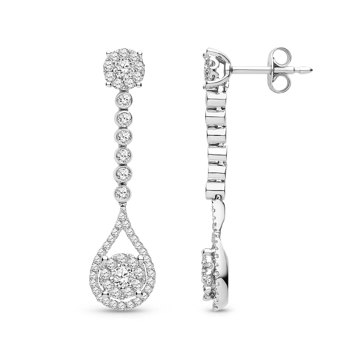 18ct White Gold Natural Diamond Graduated Pear Cluster Drop Earrings