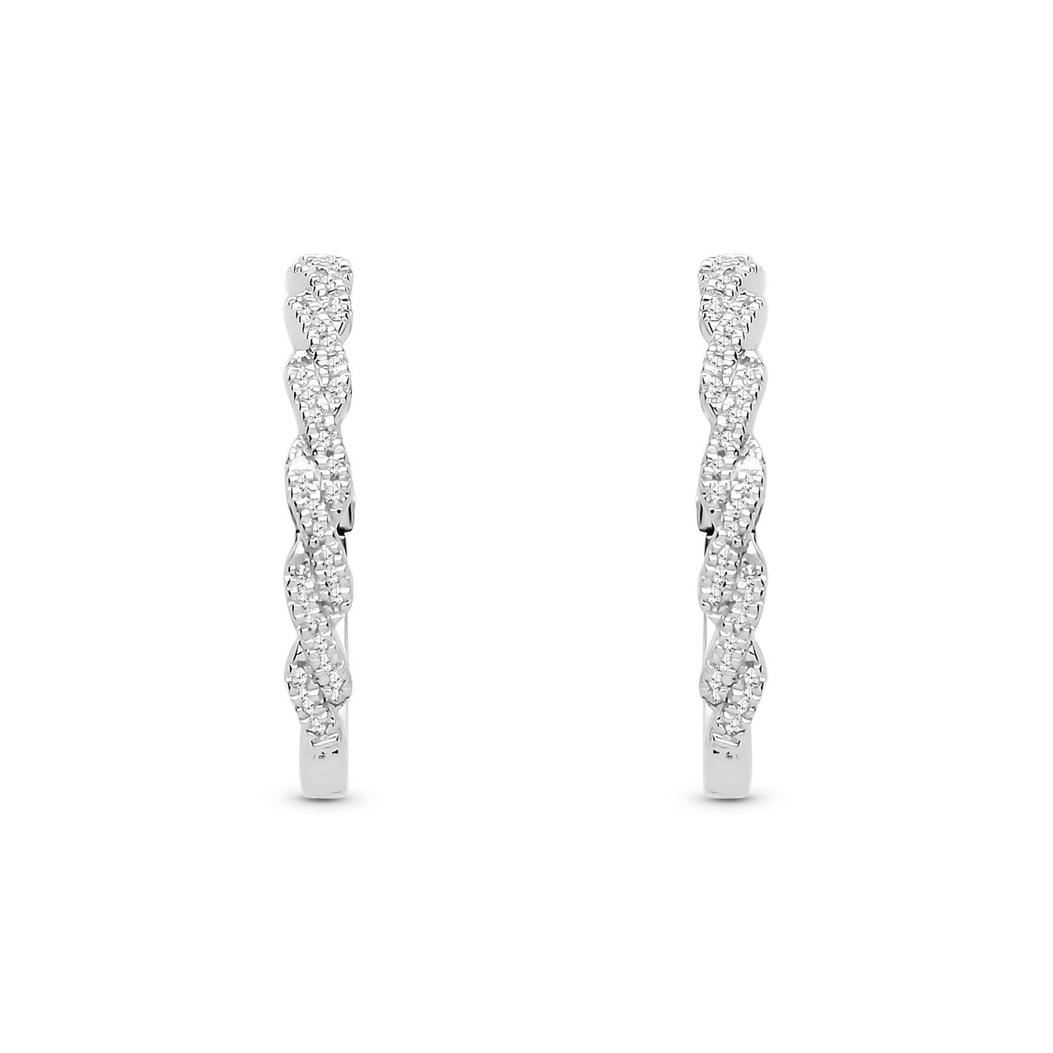 9ct White Gold Natural Diamond Twist Hoop Earrings