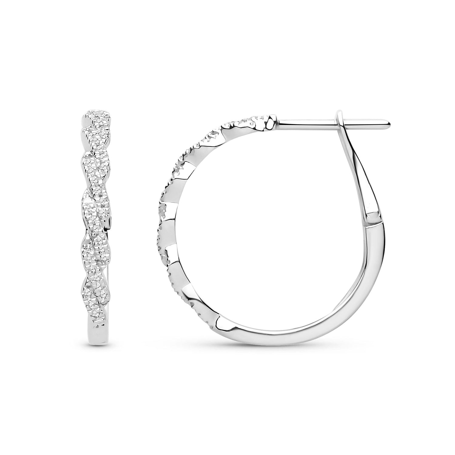 9ct White Gold Natural Diamond Twist Hoop Earrings