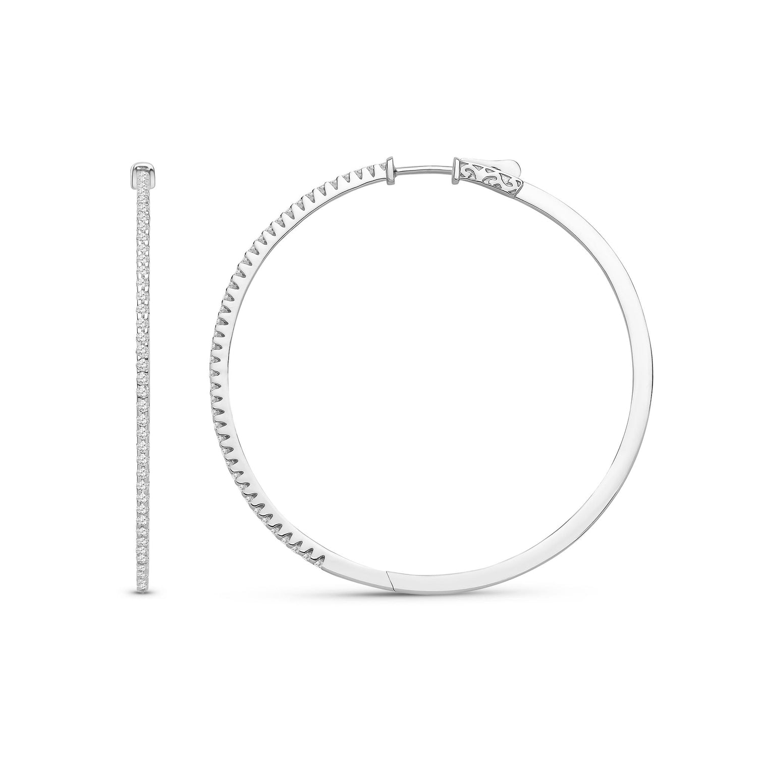 18ct White Gold Natural Diamond Classic Inside-Out Hoop Earrings