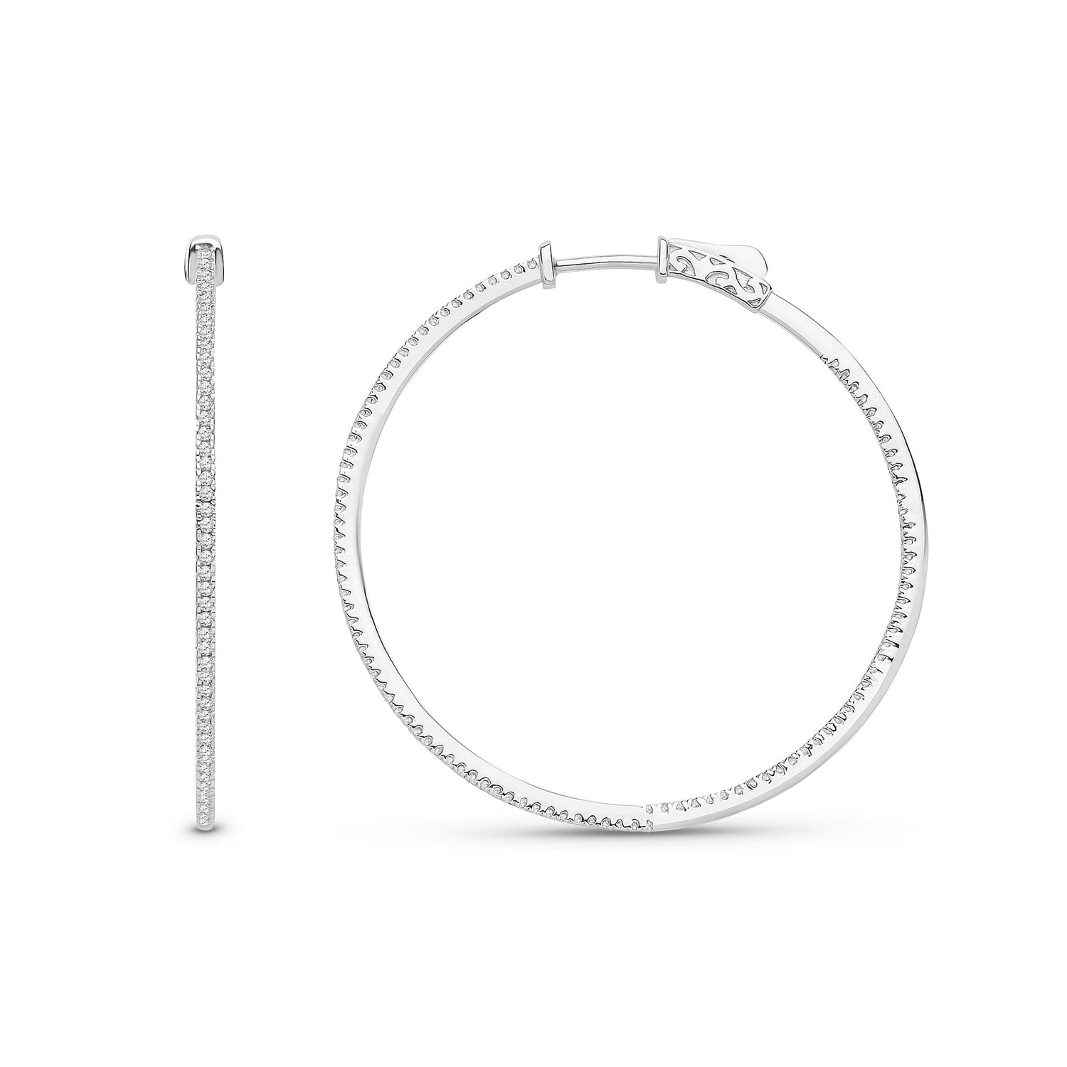 18ct White Gold Natural Diamond Fine Inside-Out Hoop Earrings
