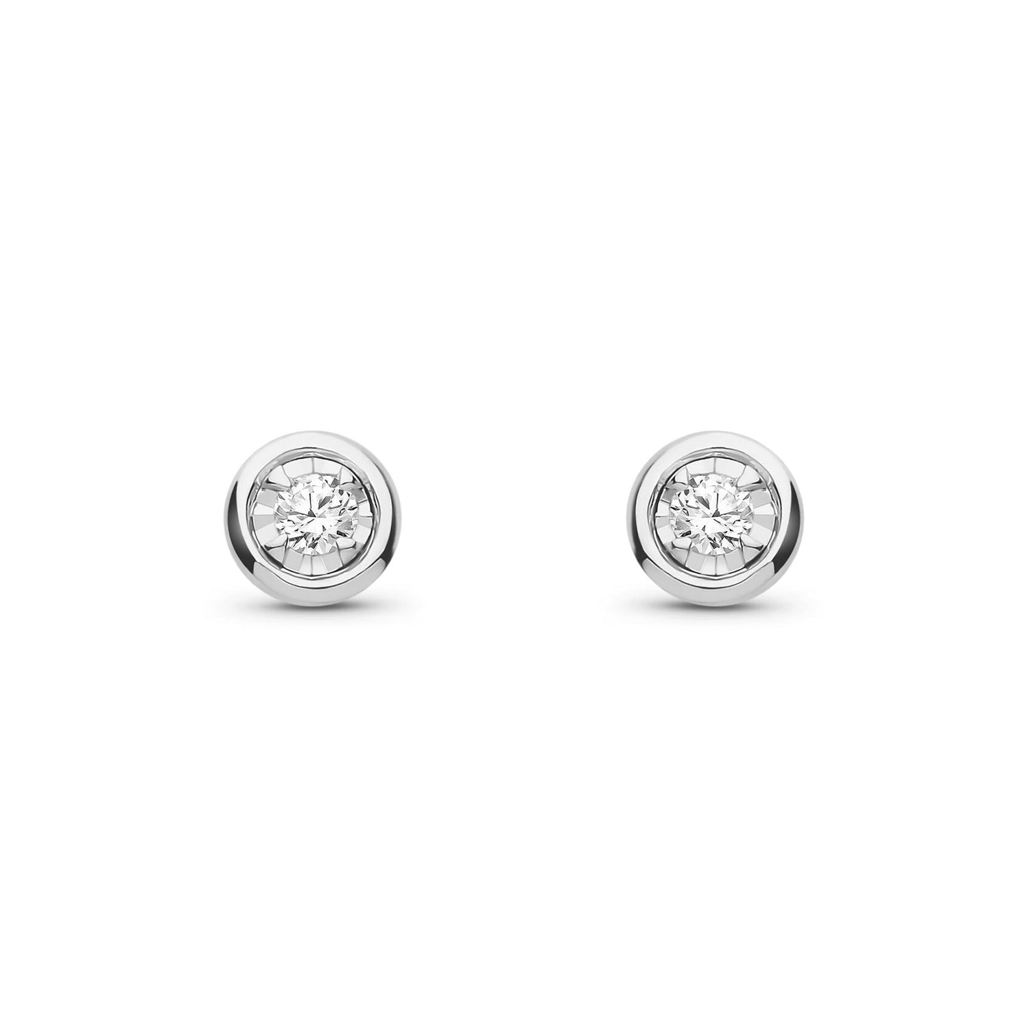 9ct White Gold Natural Diamond Illusion Rubover Stud Earrings — 0.10ct