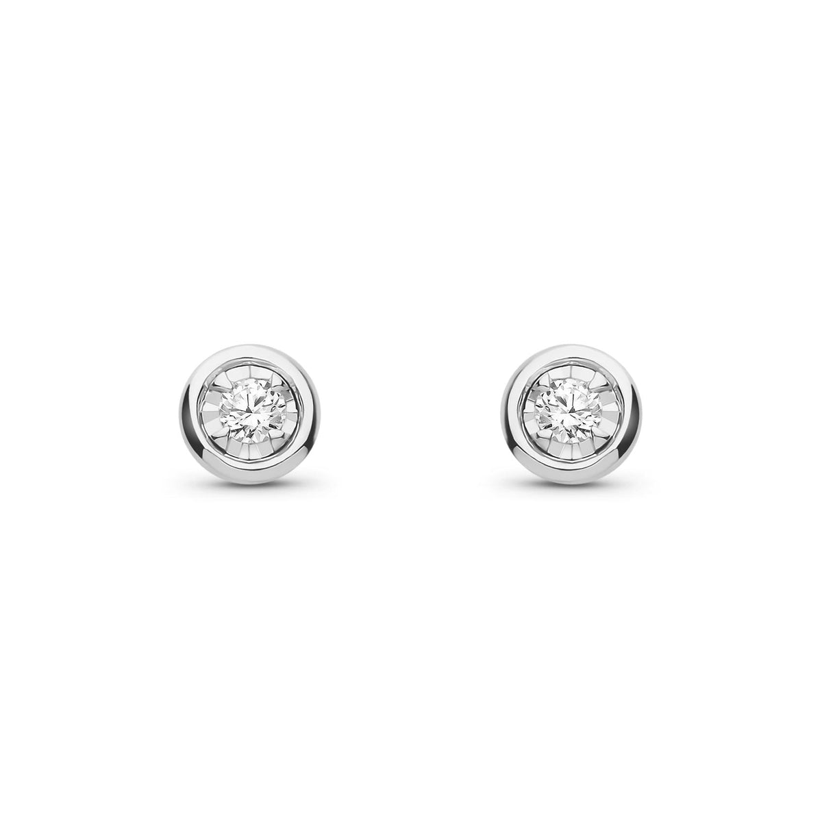 9ct White Gold Natural Diamond Illusion Rubover Stud Earrings — 0.10ct
